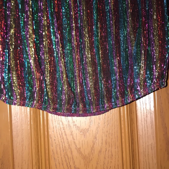 Windsor Black & Rainbow Striped Glitter Lux Off The Shoulder Cropped Blouse - Picture 9 of 14